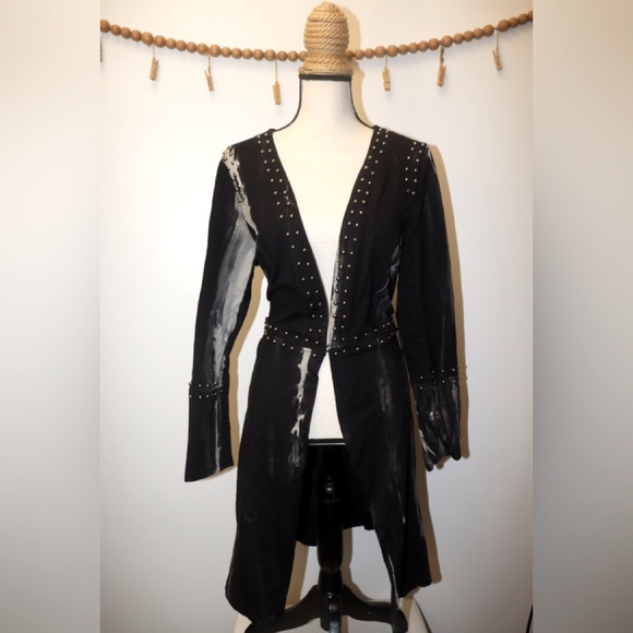 VOCAL Rock Studded COTTON Cardigan with Bleach dye and comfort fit - Picture 3 of 16